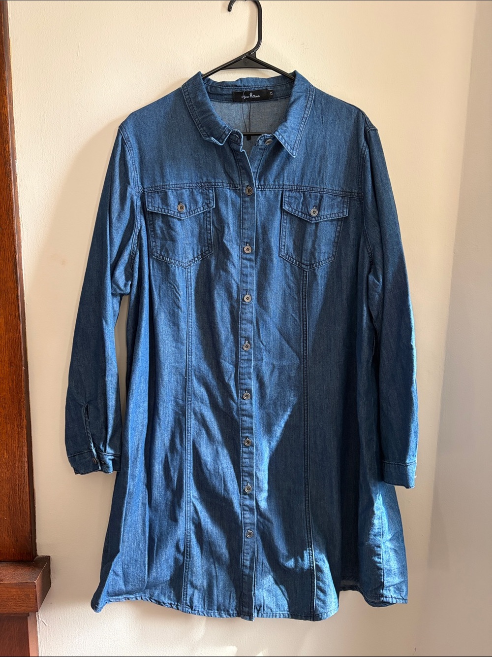 Dark Blue Long-Sleeve Denim Shirt Dress